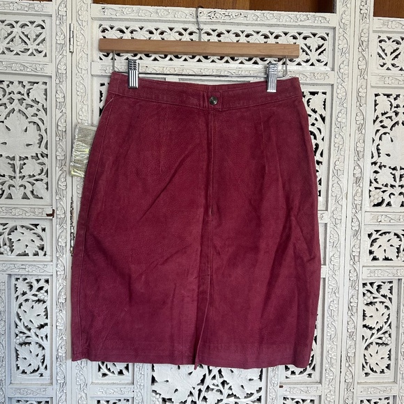 Vtg Deadstock Global Identity Burgundy Red Suede Leather Pencil Skirt Sz Small - Picture 4 of 10